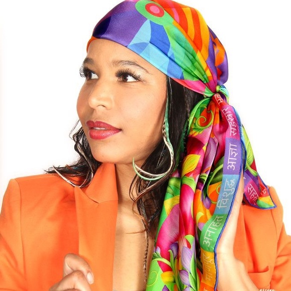 Pure silk square scarf floral wrap "Chakras" - chakra symbols - Picture 7 of 9